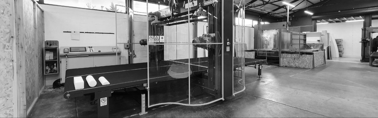 Aerofoam Ltd Custom foam cutting and shaping section featuring advanced Hyma machinery.